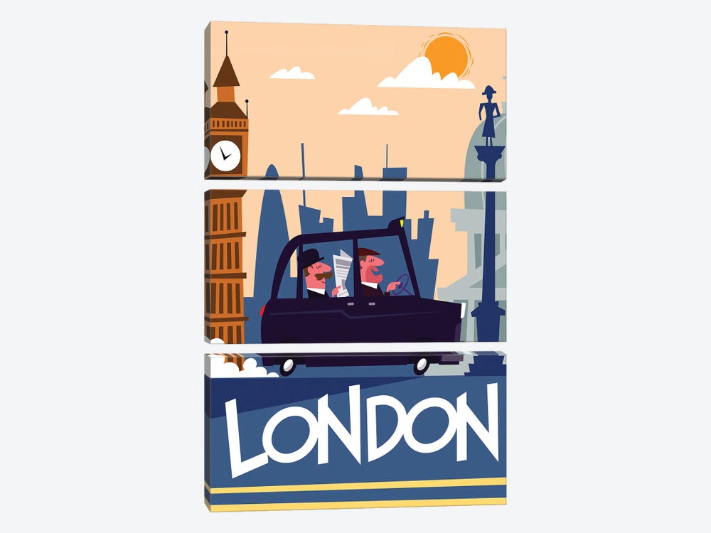 London Taxi by Gary Godel 3-piece Canvas Wall Art
