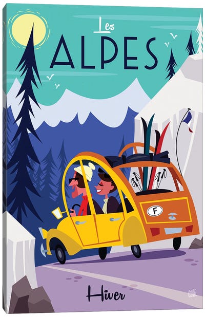Les Alpes Hiver Canvas Art Print - Skiing Art