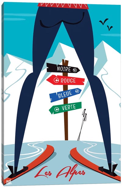 Les Alpes Piste Sign Canvas Art Print - Skiing Art