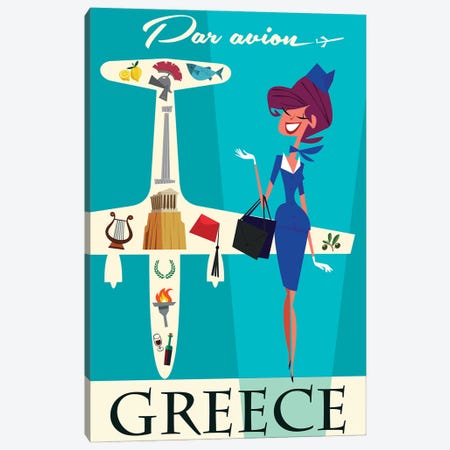 Par Avion Greece Canvas Print #GGD55} by Gary Godel Canvas Artwork