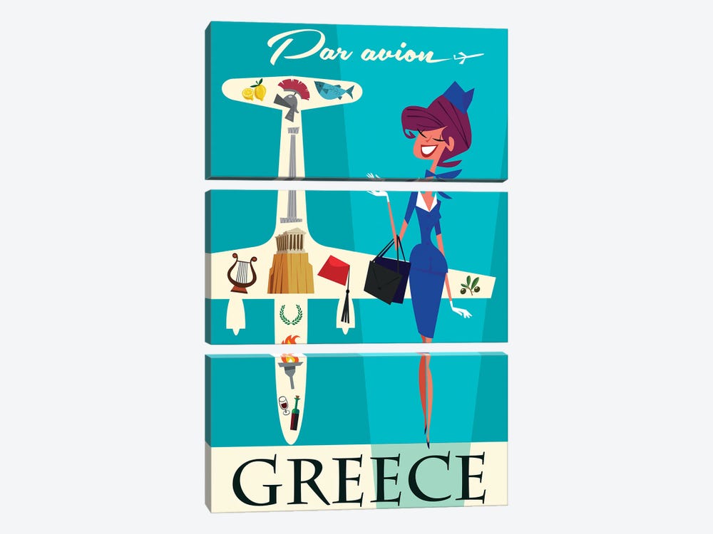 Par Avion Greece by Gary Godel 3-piece Canvas Art