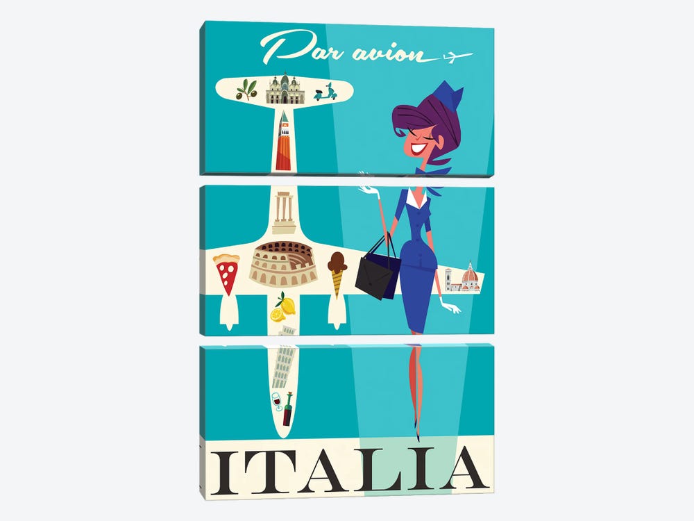 Par Avion Italia by Gary Godel 3-piece Canvas Print