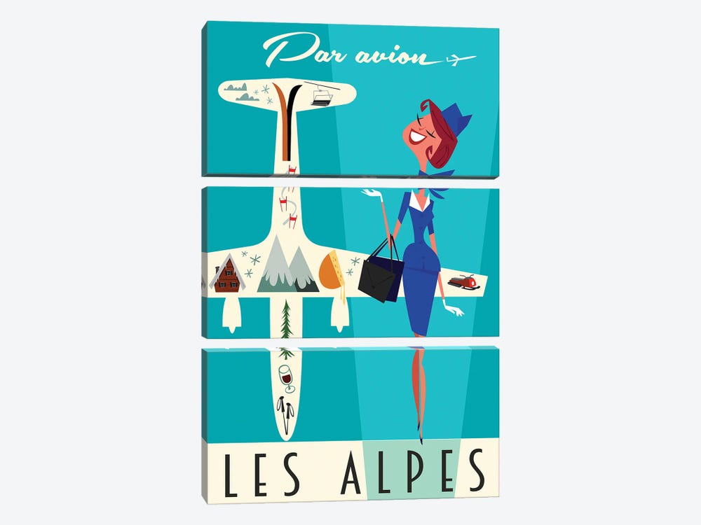 Par Avion Les Alpes by Gary Godel 3-piece Canvas Wall Art