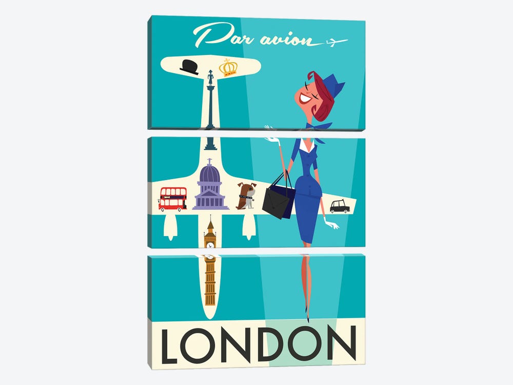 Par Avion London by Gary Godel 3-piece Canvas Art Print