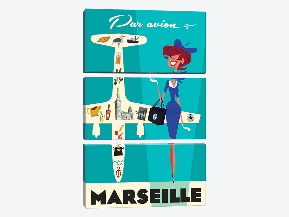 Par Avion Marseille by Gary Godel 3-piece Canvas Artwork