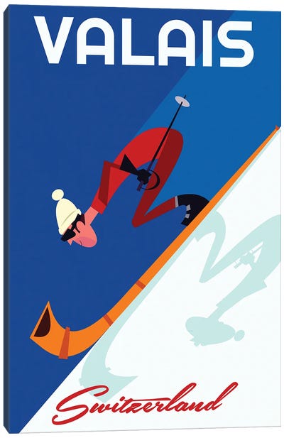 Valais Switzerland Canvas Art Print - Skiing Art