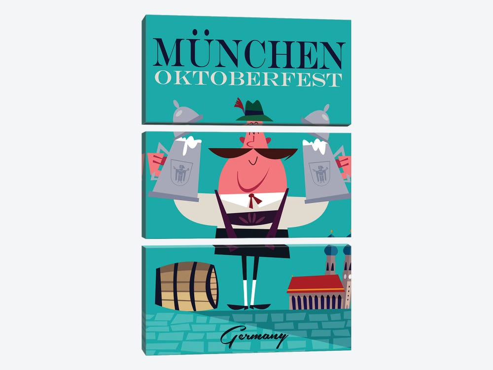 Munchen Oktoberfest by Gary Godel 3-piece Canvas Art Print