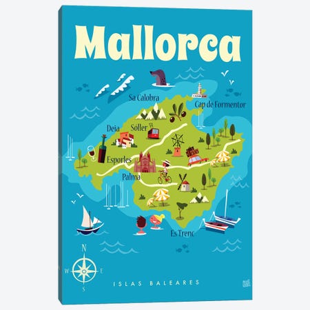 Mallorca Map Canvas Print #GGD74} by Gary Godel Canvas Artwork