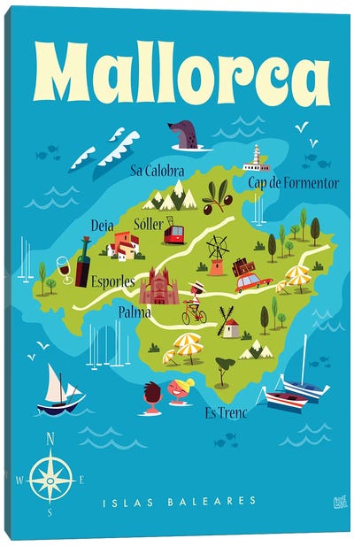 Mallorca Map Canvas Art Print - Gary Godel