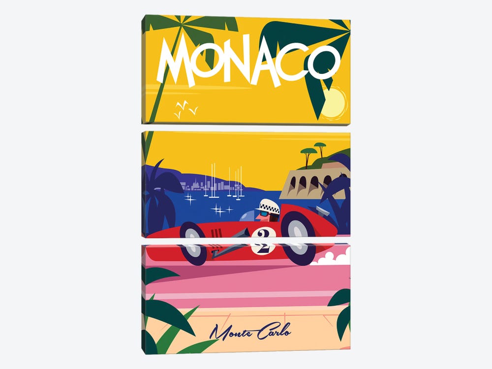 Monaco Retro Racer by Gary Godel 3-piece Canvas Print