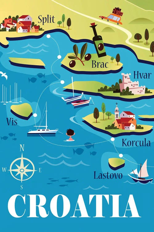 Croatia Map by Gary Godel wall art