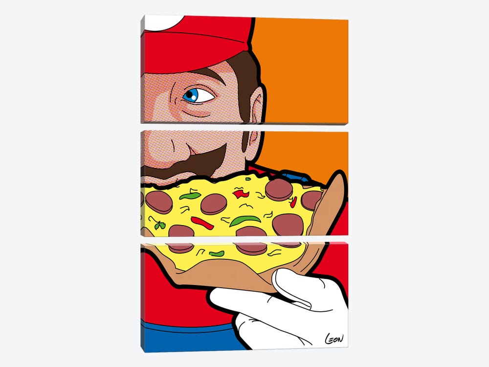 Mario-pizza by Grégoire "Léon" Guillemin 3-piece Canvas Print
