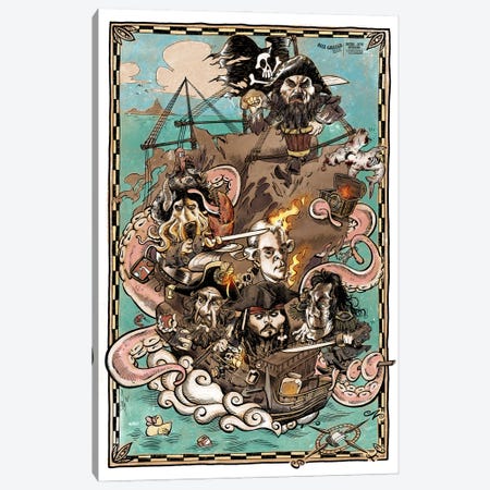 Pirates Of The Caribbean Saga Canvas Print #GGO39} by Alex Gallego Canvas Art