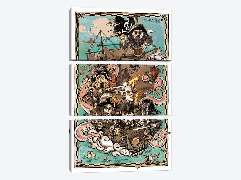 Pirates Of The Caribbean Saga by Alex Gallego 3-piece Canvas Print