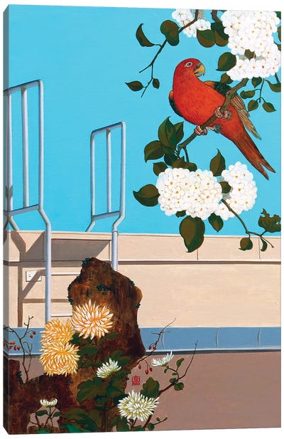 Flower And Bird II Canvas Art Print - Chrysanthemum Art