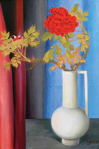 Blue & Red: Red Peonies by Guigen Zha