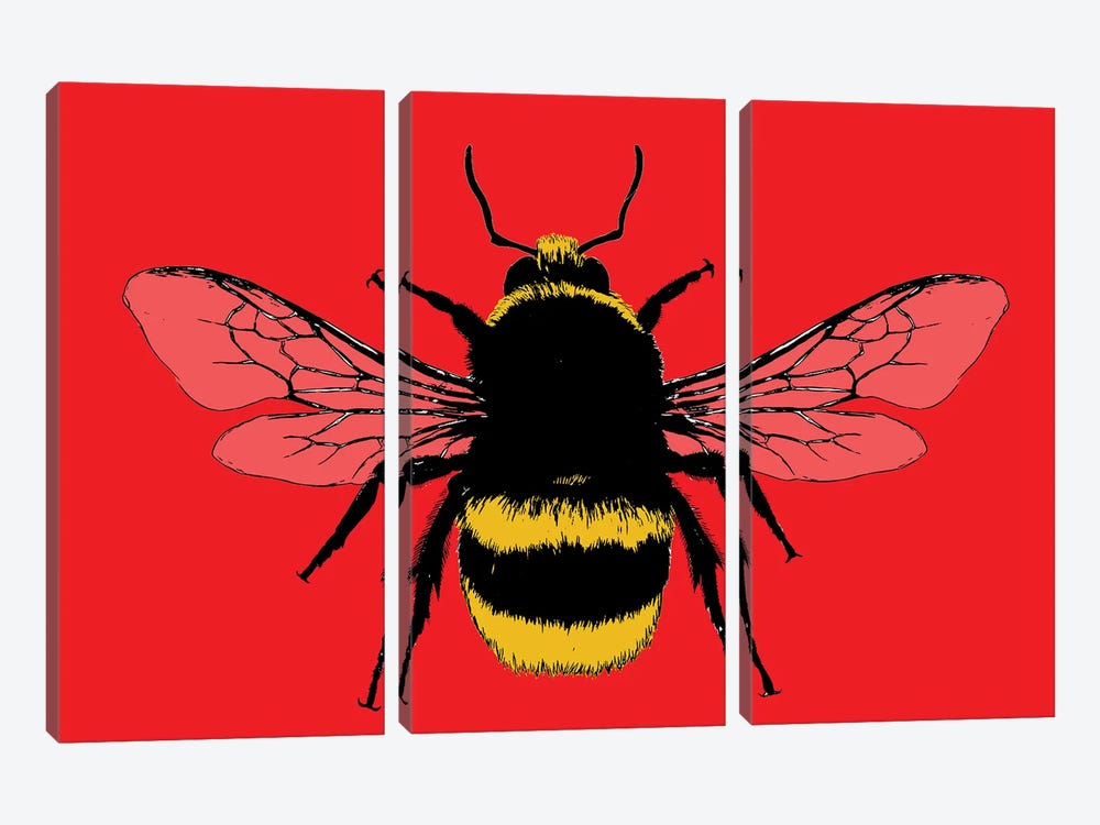 Bee Mine - Red by Gary Hogben 3-piece Canvas Print
