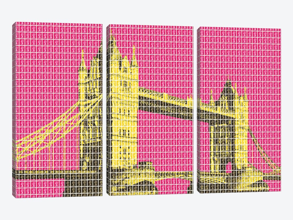 Tower Bridge - Pink by Gary Hogben 3-piece Canvas Print