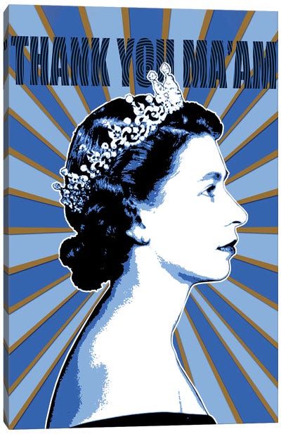 Thank You Ma'am - Blue Canvas Art Print - Queen Elizabeth II