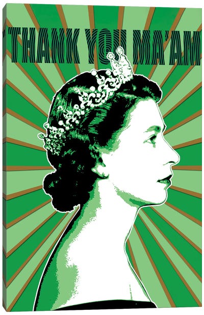 Thank You Ma'am - Green Canvas Art Print - Queen Elizabeth II