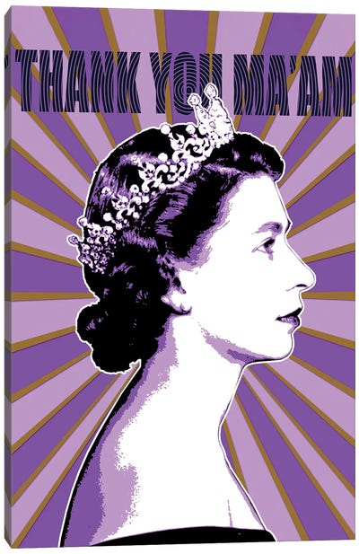 Thank You Ma'am - Purple Canvas Art Print - Queen Elizabeth II