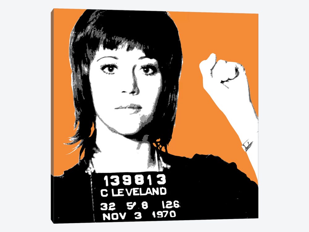 Jane Fonda Mug Shot - Orange by Gary Hogben 1-piece Canvas Wall Art