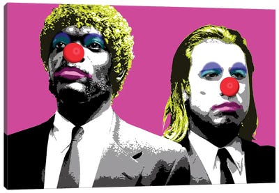 The Clowns Are Coming To Get You - Pink Canvas Art Print - Crime & Gangster Movie Art