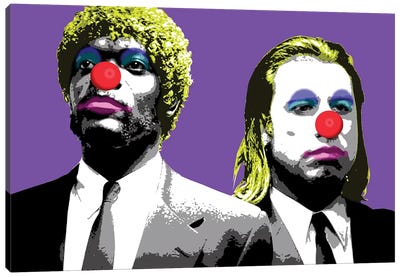 The Clowns Are Coming To Get You - Purple Canvas Art Print - Crime & Gangster Movie Art