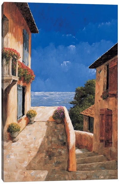 Villa By The Sea Canvas Art Print - Stairs & Staircases
