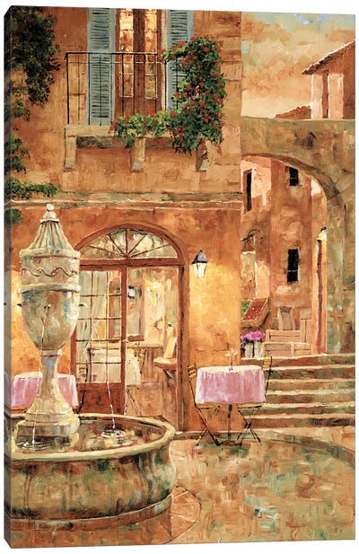 Evening At The Fountain Canvas Art Print