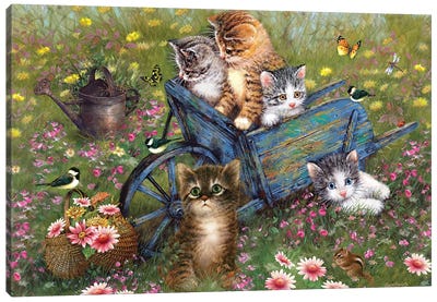 Wheelbarrow Kitties Canvas Art Print - Kitten Art