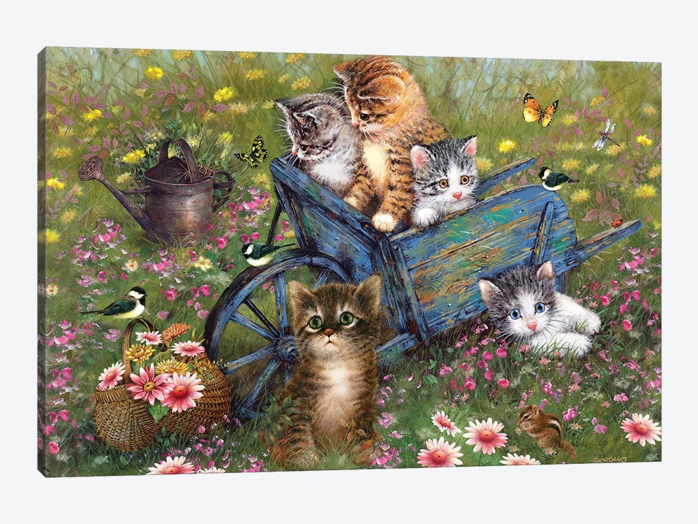 Wheelbarrow Kitties by Giordano Studios 1-piece Canvas Print