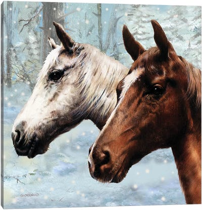 Friends In The Snow Canvas Art Print - Giordano Studios