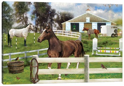 Working On Jenny Canvas Art Print - Equestrian Art