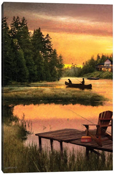 Lakside Reflection Canvas Art Print - Canoe Art