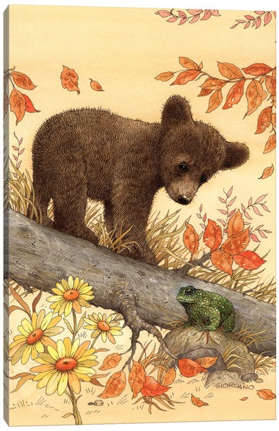 Risky Bear Cub Canvas Art Print - Brown Bear Art
