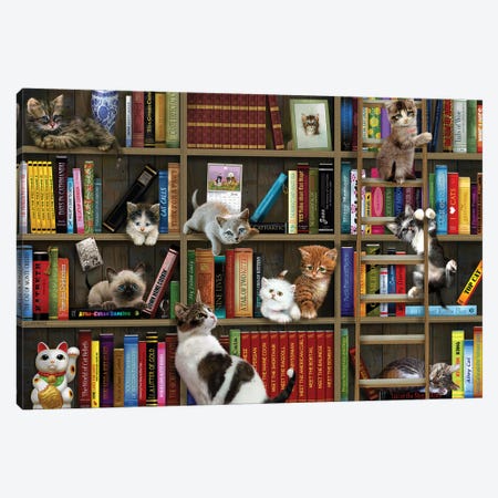 Library Kitties Canvas Print #GIO172} by Giordano Studios Canvas Art