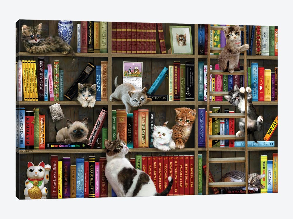 Library Kitties by Giordano Studios 1-piece Canvas Art