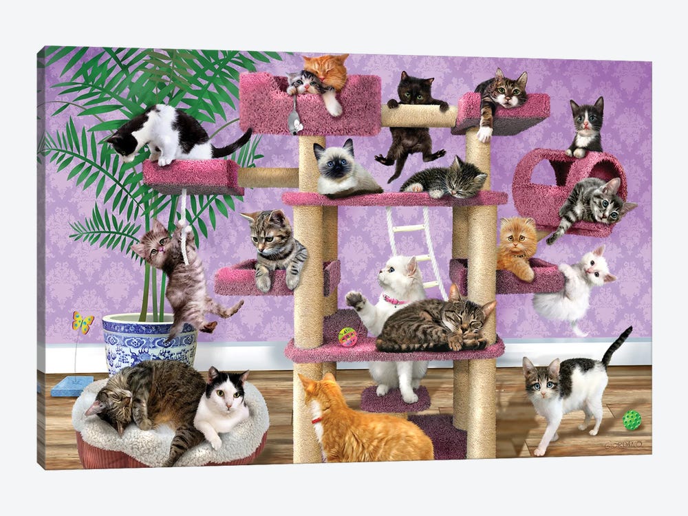 Kitties In the Funhouse by Giordano Studios 1-piece Canvas Art Print