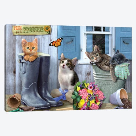 Garden Kitties Canvas Print #GIO174} by Giordano Studios Canvas Art Print