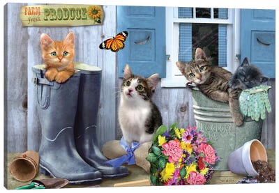 Garden Kitties Canvas Art Print - Giordano Studios