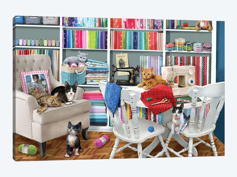 Sewing Kitties by Giordano Studios 1-piece Canvas Art Print