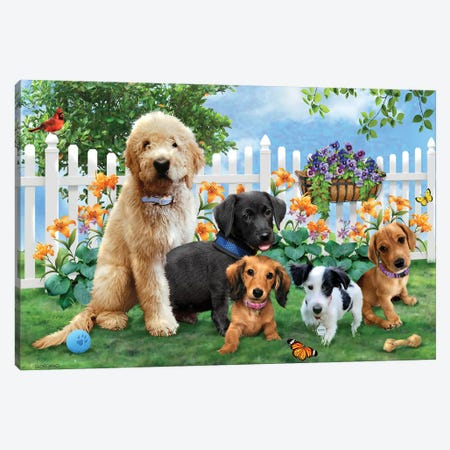 Playtime Pups Canvas Print #GIO186} by Giordano Studios Canvas Wall Art