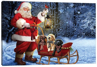 Santa's Special Trio Canvas Art Print - Puppy Art