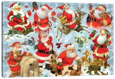 Santa's Woodland Friends Canvas Art Print - Santa Claus Art