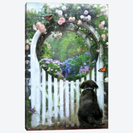Beyond The Front Gate, Black Lab Wishes Canvas Print #GIO225} by Giordano Studios Canvas Art Print