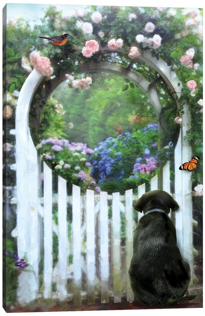 Beyond The Front Gate, Black Lab Wishes Canvas Art Print - Giordano Studios
