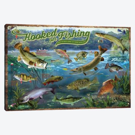 Hooked On Fishing Canvas Print #GIO228} by Giordano Studios Canvas Art