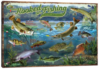 Hooked On Fishing Canvas Art Print - Giordano Studios