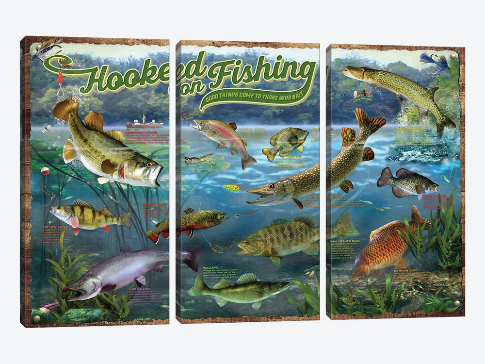 Hooked On Fishing by Giordano Studios 3-piece Art Print